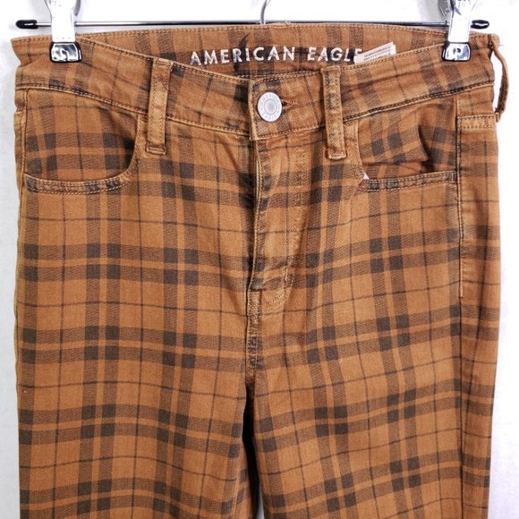 American Eagle Sz 4 Light Brown Plaid Next Level Stretch Hi-Rise Legging Jeans - Picture 3 of 8